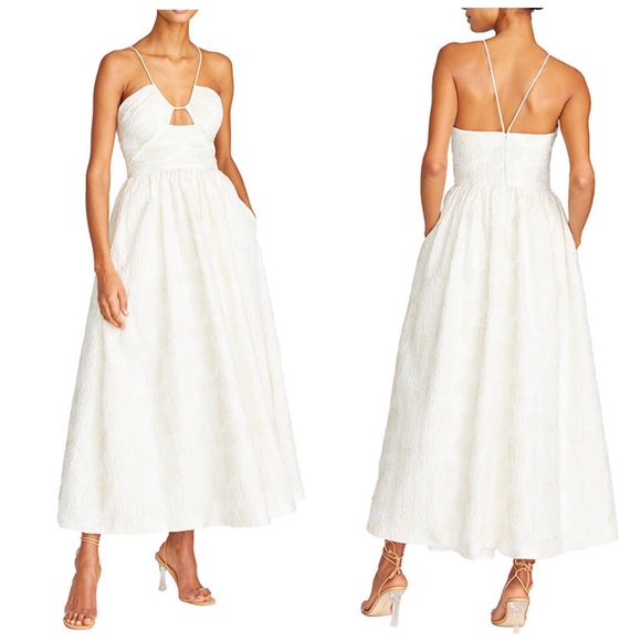 Monique Lhuillier Dresses & Skirts - NWT MONIQUE LHUILLIER Spaghetti strap Metallic Jacquard Midi Dress - Ivory